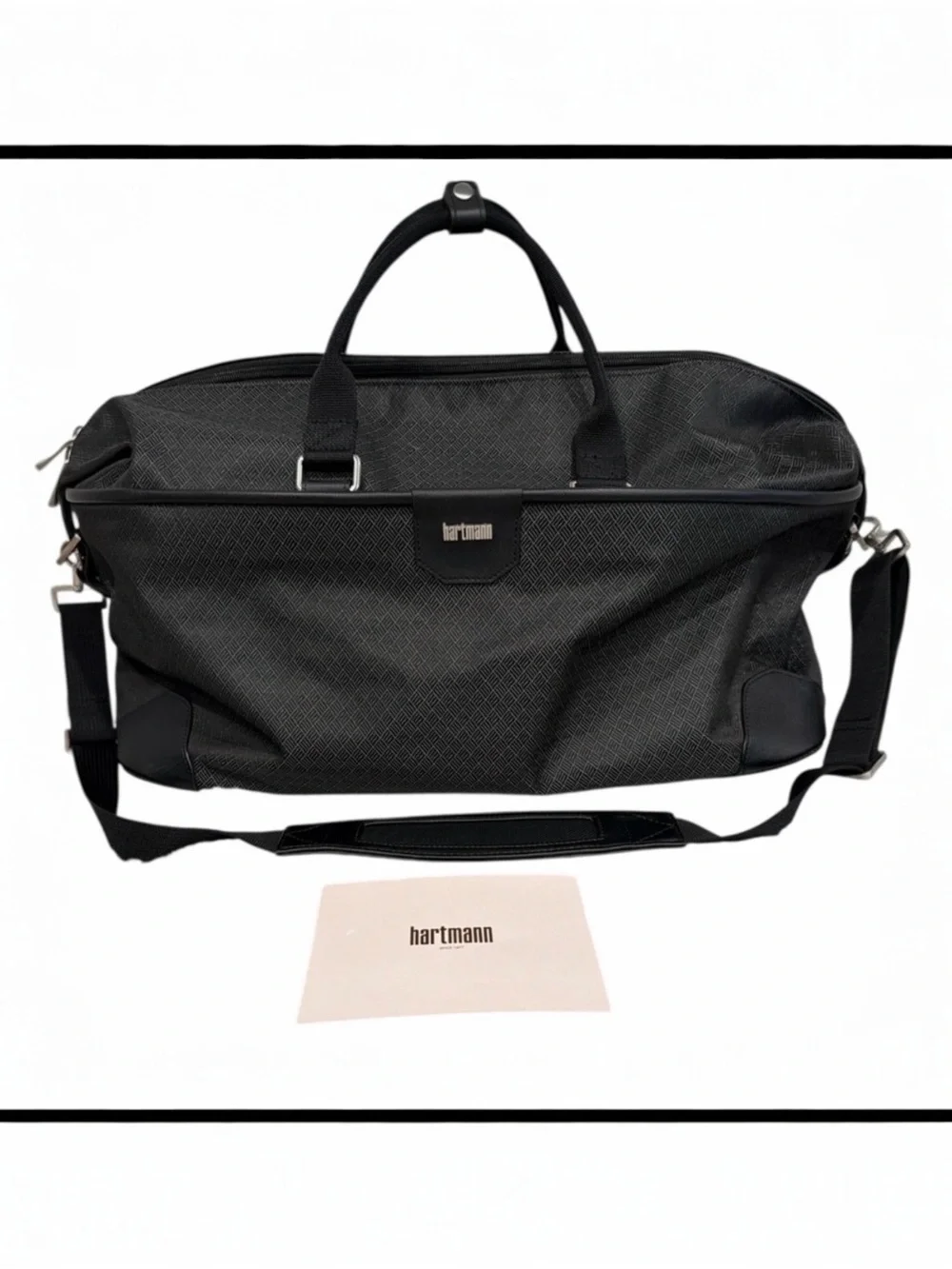 Hartmann Herringbone Luxe Duffel Black Carry-On Weekend Travel Bag